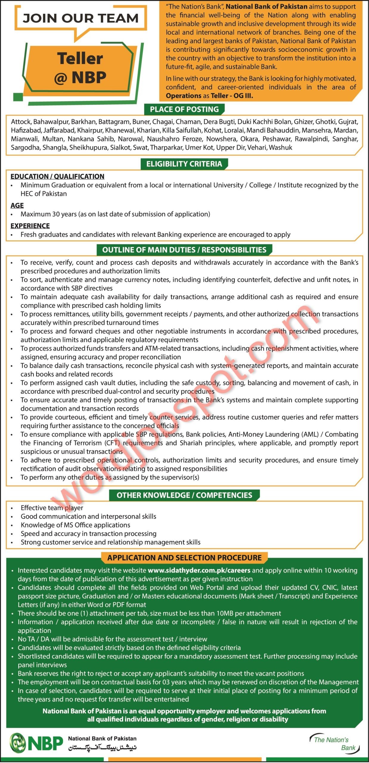 NBP Teller OG-III Jobs 2026 Official Advertisement