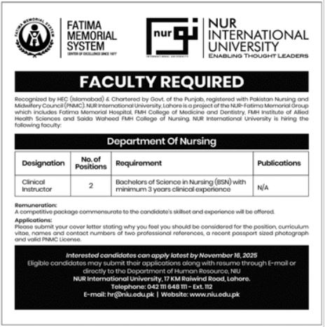 Teaching Jobs at NUR International University