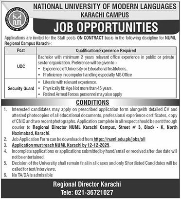 NUML Karachi Jobs