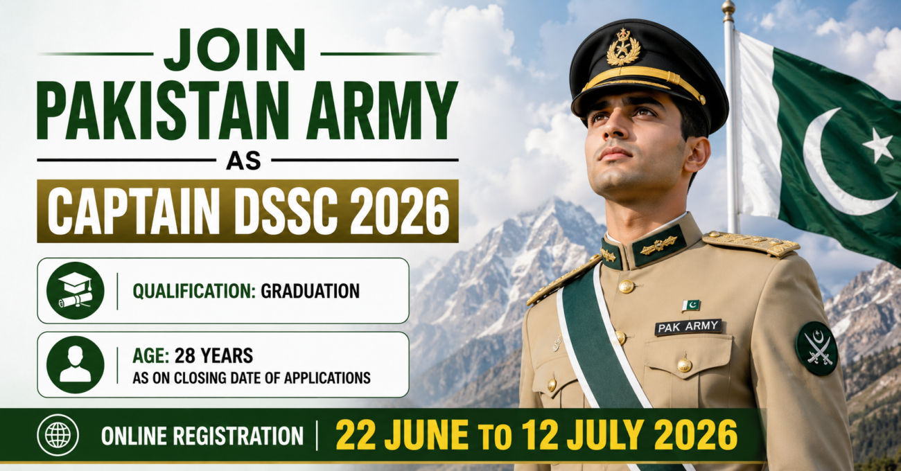 Join Pak Army as Captain 2026 Direct Short Service Commission poster